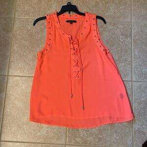 New Look Coral Lace-Up Grommet Tank